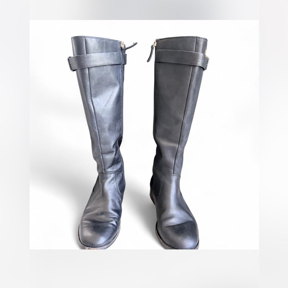 Kate Spade New York Black Leather Riding Boots Tall Zip Buckle Boots - Picture 4 of 14